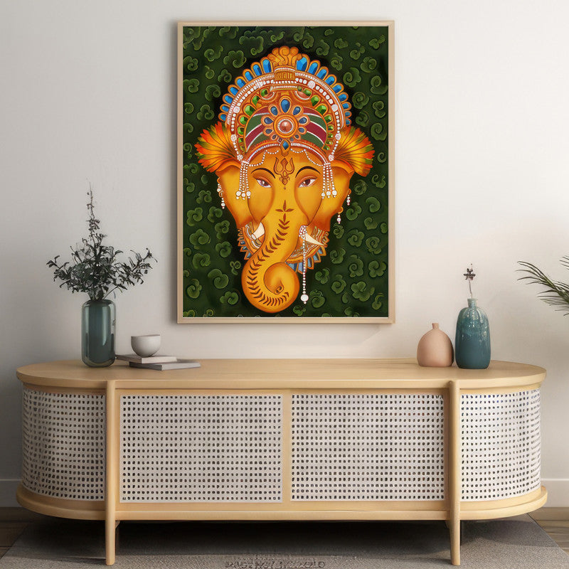 LuxuryStroke's Creative Ganesha Painting, Ganpati Artworkand Acrylic Ganesha Painting - Contemporary Lord Ganesha Kerala Mural Style Art Painting