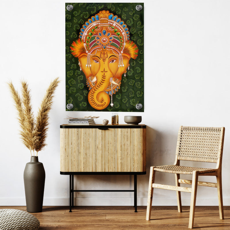 LuxuryStroke's Creative Ganesha Painting, Ganpati Artworkand Acrylic Ganesha Painting - Contemporary Lord Ganesha Kerala Mural Style Art Painting