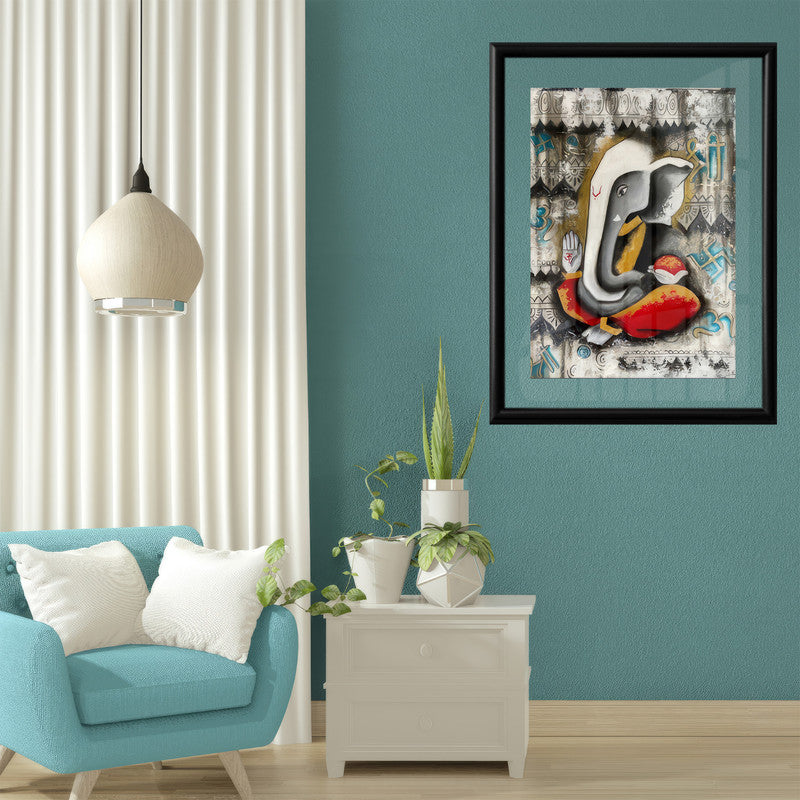 LuxuryStroke's Abstract Ganesha Acrylic Painting, Acrylic Ganesha Paintingand Creative Ganesha Painting - Contemporary Modern abstract Ganesha Painting