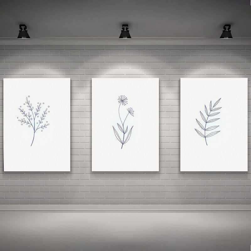 LuxuryStroke's Beautiful Flower Painting, Minimalistic Beautiful Floral Paintingand Floral Painting - Botanical Art - Set of 3 Minimalistic Leaves Art Paintings