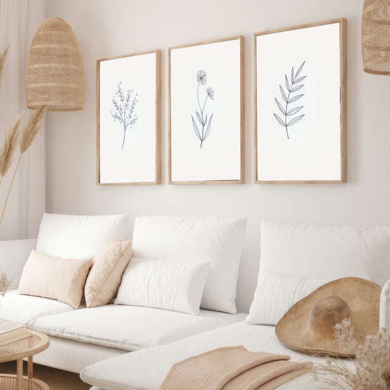 LuxuryStroke's Beautiful Flower Painting, Minimalistic Beautiful Floral Paintingand Floral Painting - Botanical Art - Set of 3 Minimalistic Leaves Art Paintings