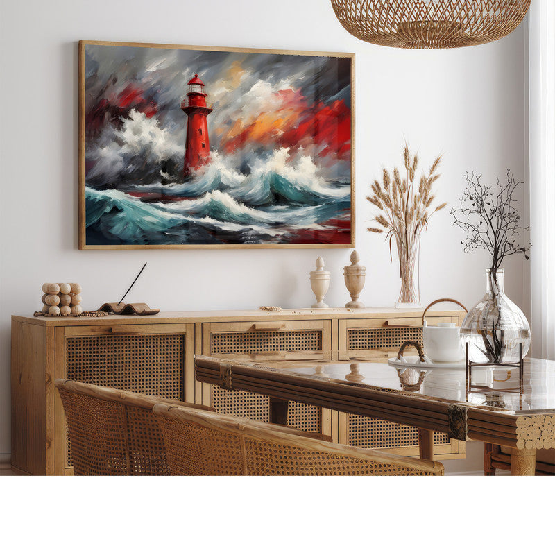 LuxuryStroke's Landscape Art, Acrylic Landscape Paintingand Scenery Art - Lighthouse & Ocean Waves