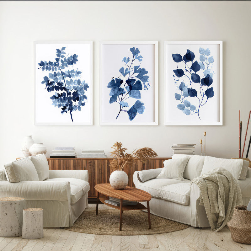 LuxuryStroke's Minimalistic Beautiful Floral Painting, Beautiful Flower Blue Paintingand Floral Painting Acrylic - Botanical Art - Set of 3 Blue Floral Art Paintings