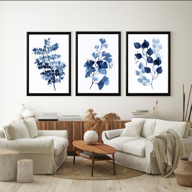 LuxuryStroke's Minimalistic Beautiful Floral Painting, Beautiful Flower Blue Paintingand Floral Painting Acrylic - Botanical Art - Set of 3 Blue Floral Art Paintings