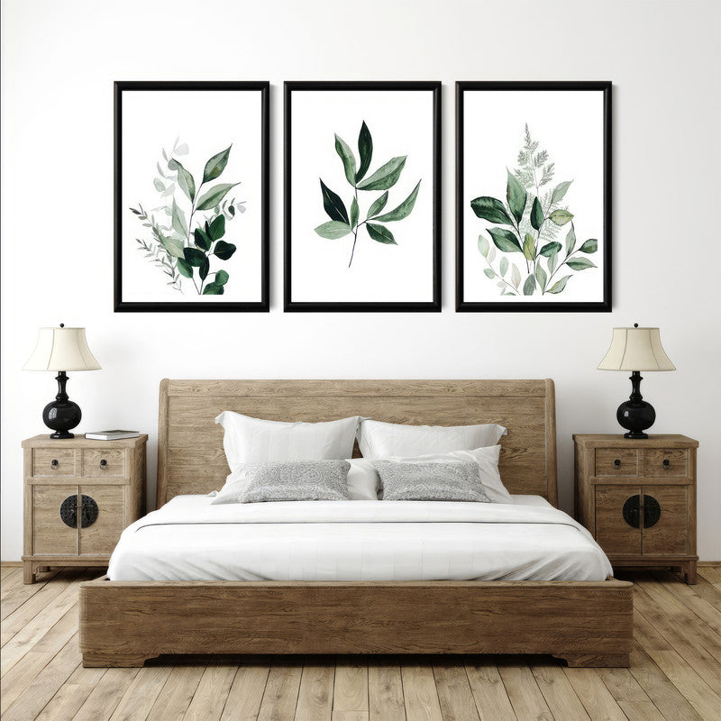 LuxuryStroke's Minimalistic Beautiful Floral Painting, Beautiful Floral Paintingand Beautiful Flower Painting - Botanical Art - Set of 3 Green Floral Art Paintings