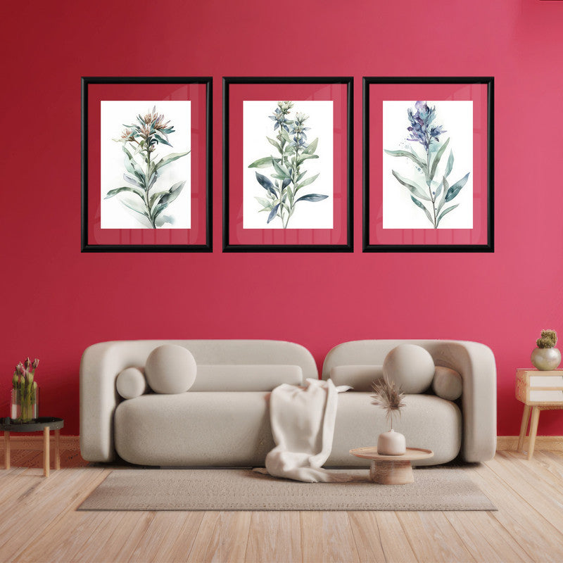 LuxuryStroke's Minimalistic Beautiful Floral Painting, Beautiful Floral Paintingand Beautiful Flower Painting - Botanical Art - Set of 3 Green Floral Art Paintings