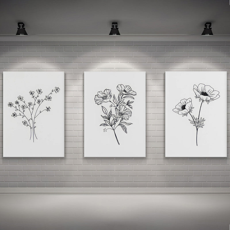 LuxuryStroke's Minimalistic Beautiful Floral Painting, Beautiful Floral Paintingand Beautiful Flower Painting - Floral Art: Set Of 3 Minimalistic Floral Art Paintings