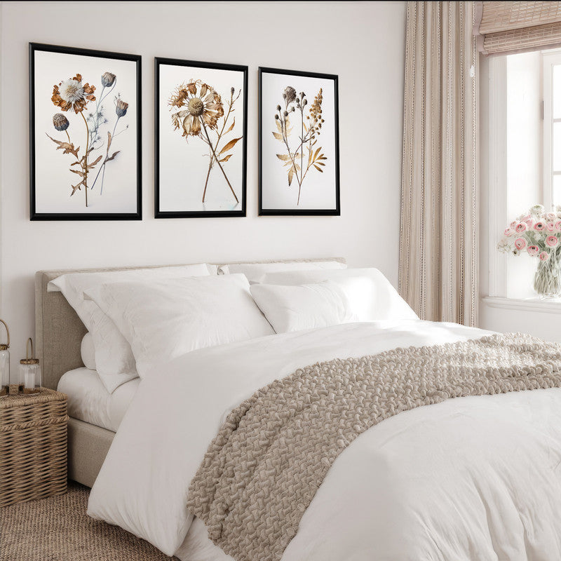 LuxuryStroke's Minimalistic Beautiful Floral Painting, Beautiful Floral Paintingand Beautiful Flower Painting - Floral Art: Set Of 3 Minimalistic Floral Art Paintings