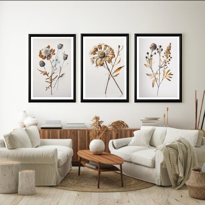LuxuryStroke's Minimalistic Beautiful Floral Painting, Beautiful Floral Paintingand Beautiful Flower Painting - Floral Art: Set Of 3 Minimalistic Floral Art Paintings