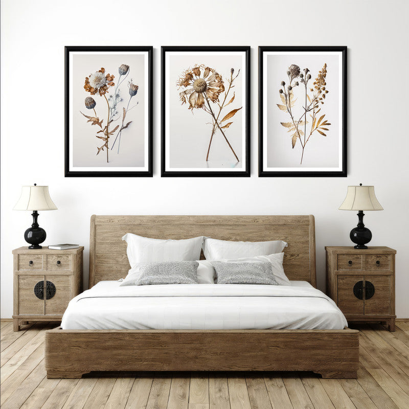 LuxuryStroke's Minimalistic Beautiful Floral Painting, Beautiful Floral Paintingand Beautiful Flower Painting - Floral Art: Set Of 3 Minimalistic Floral Art Paintings