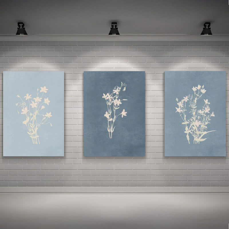 LuxuryStroke's Minimalistic Beautiful Floral Painting, Beautiful Flower Paintingand Floral Painting Acrylic - Floral Art: Set Of 3 Minimalistic Blue Floral Art Paintings