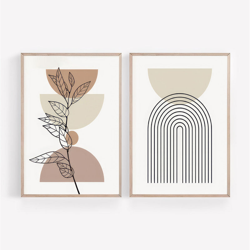 LuxuryStroke's Boho Flower Painting, Geometric Canvas Paintingand Canvas Painting Geometric - Boho Minimalist Harmony: A Set Of 2 Artful Masterpieces