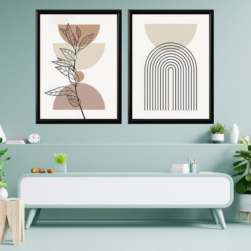 LuxuryStroke's Boho Flower Painting, Geometric Canvas Paintingand Canvas Painting Geometric - Boho Minimalist Harmony: A Set Of 2 Artful Masterpieces