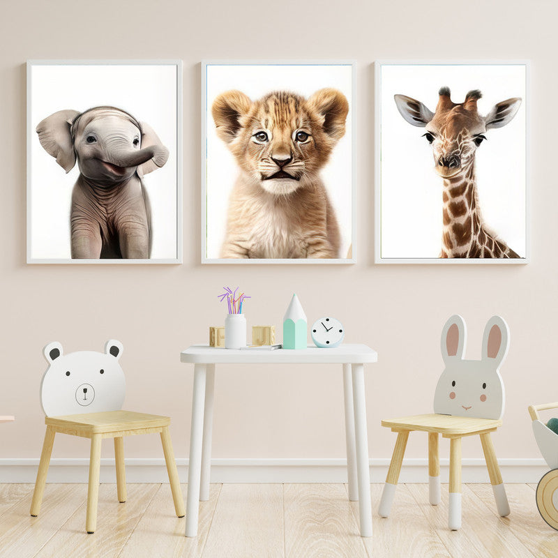 LuxuryStroke's Childrens Bedroom Wall Pictures, Nursery Animal Wall Artand Nursery Canvas Wall Art - Elephant, Lion And Giraffe