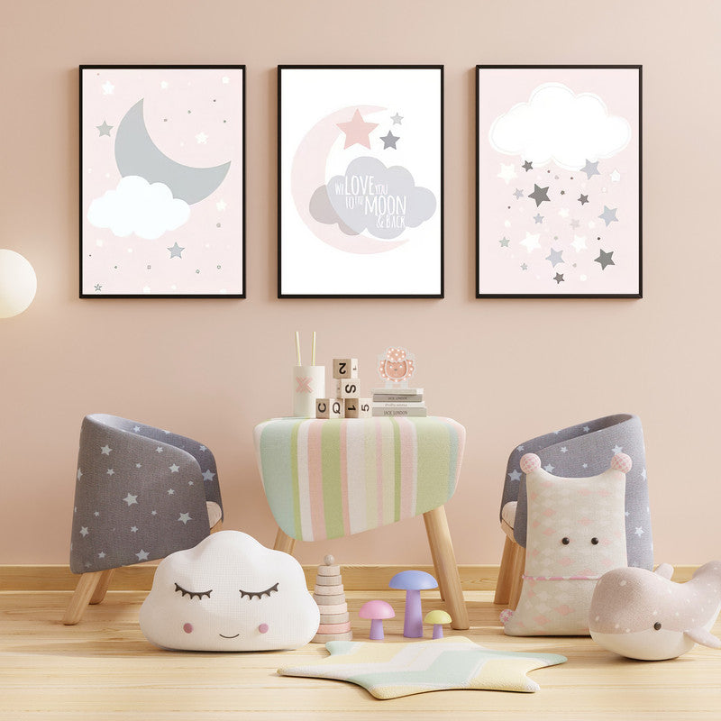 LuxuryStroke's Childrens Bedroom Wall Pictures, Children Nursery Wall Artand Nursery Canvas Wall Art - Moon, Star And Cloud
