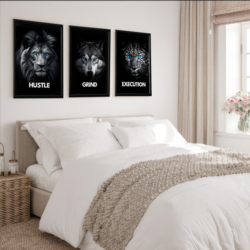 LuxuryStroke's Motivation Paintings With Quotes, Motivation Painting Quotesand Painting Motivational Quotes - Motivational Art - Hustle,Grind, Execution - Set Of 3 Paintings