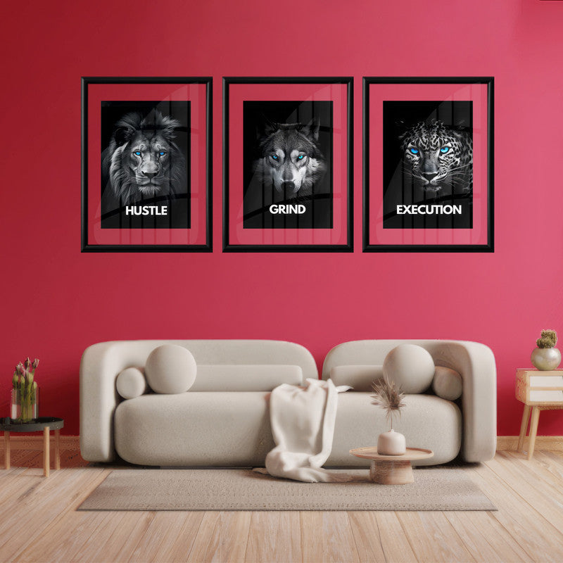 LuxuryStroke's Motivation Paintings With Quotes, Motivation Painting Quotesand Painting Motivational Quotes - Motivational Art - Hustle,Grind, Execution - Set Of 3 Paintings