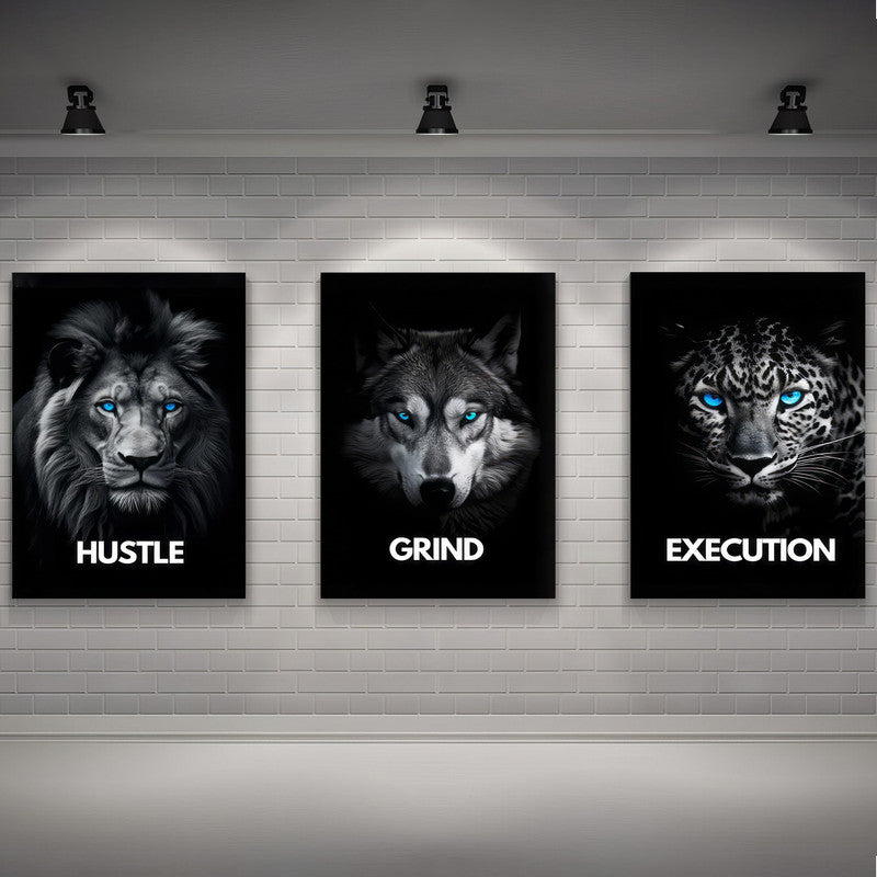 LuxuryStroke's Motivation Paintings With Quotes, Motivation Painting Quotesand Painting Motivational Quotes - Motivational Art - Hustle,Grind, Execution - Set Of 3 Paintings