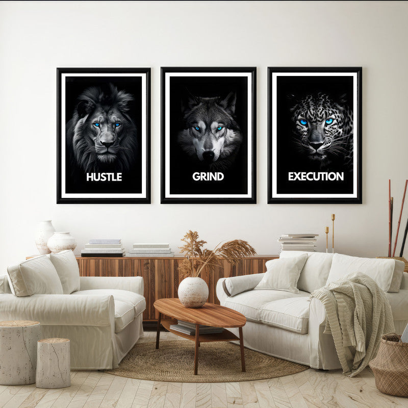 LuxuryStroke's Motivation Paintings With Quotes, Motivation Painting Quotesand Painting Motivational Quotes - Motivational Art - Hustle,Grind, Execution - Set Of 3 Paintings