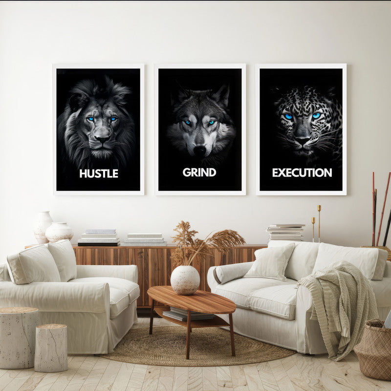 LuxuryStroke's Motivation Paintings With Quotes, Motivation Painting Quotesand Painting Motivational Quotes - Motivational Art - Hustle,Grind, Execution - Set Of 3 Paintings