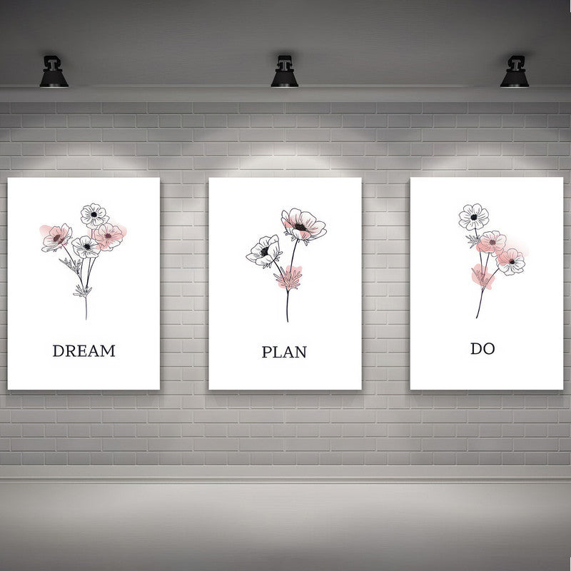 LuxuryStroke's Most Inspirational Paintings, Inspirational Art Paintingsand Motivational Paintings For Students - Motivational Art - Dream, Plan, Do - Set Of 3 Paintings