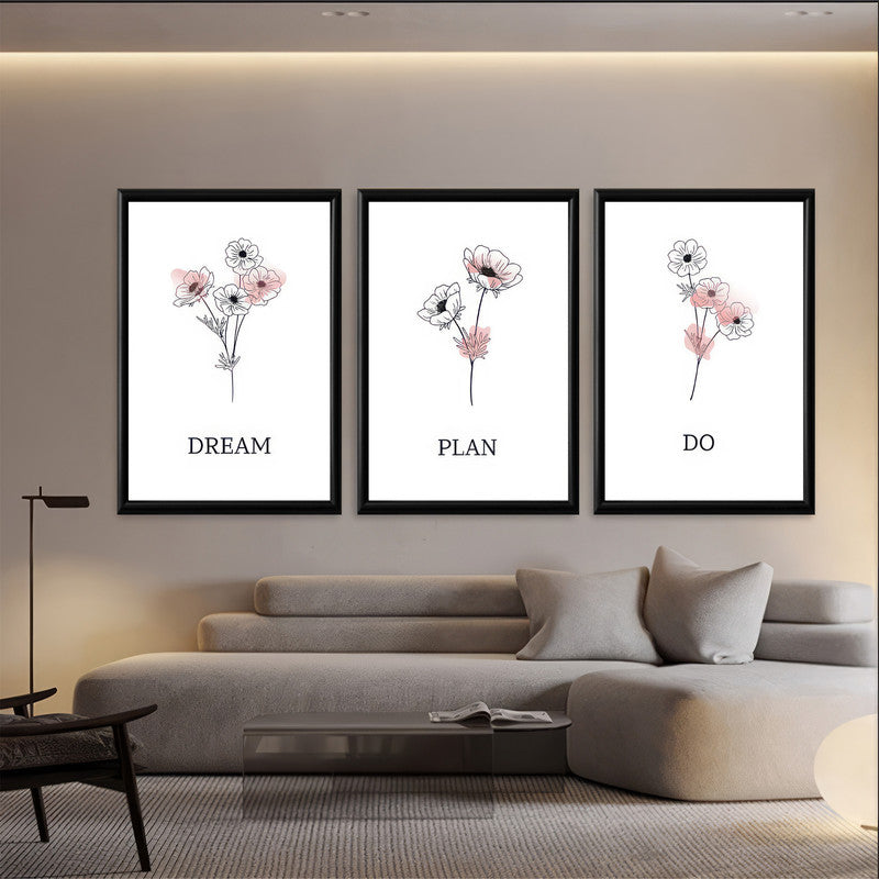 LuxuryStroke's Most Inspirational Paintings, Inspirational Art Paintingsand Motivational Paintings For Students - Motivational Art - Dream, Plan, Do - Set Of 3 Paintings