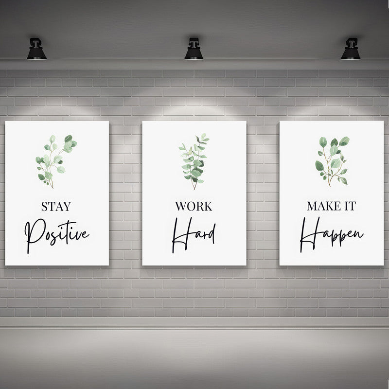 LuxuryStroke's Painting Motivational Quotes, Motivation Painting Quotesand Motivation Paintings With Quotes - Motivational Art - Postive,Work Hard,Make it Happen - Set Of 3 Paintings