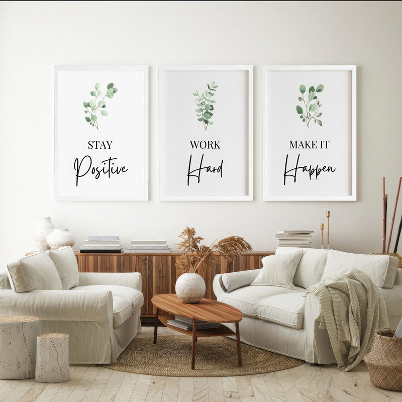 LuxuryStroke's Painting Motivational Quotes, Motivation Painting Quotesand Motivation Paintings With Quotes - Motivational Art - Postive,Work Hard,Make it Happen - Set Of 3 Paintings