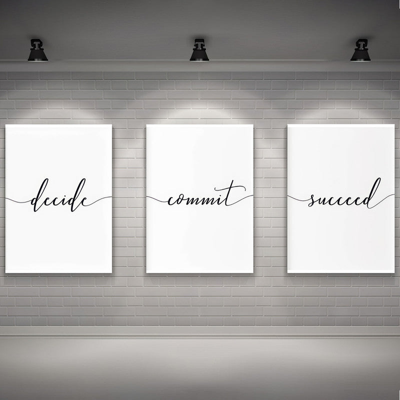 LuxuryStroke's Painting Motivational Quotes, Motivation Painting Quotesand Motivation Paintings With Quotes - Motivational Art - Decide, Commit, Succeed - Set of 3 Paintings