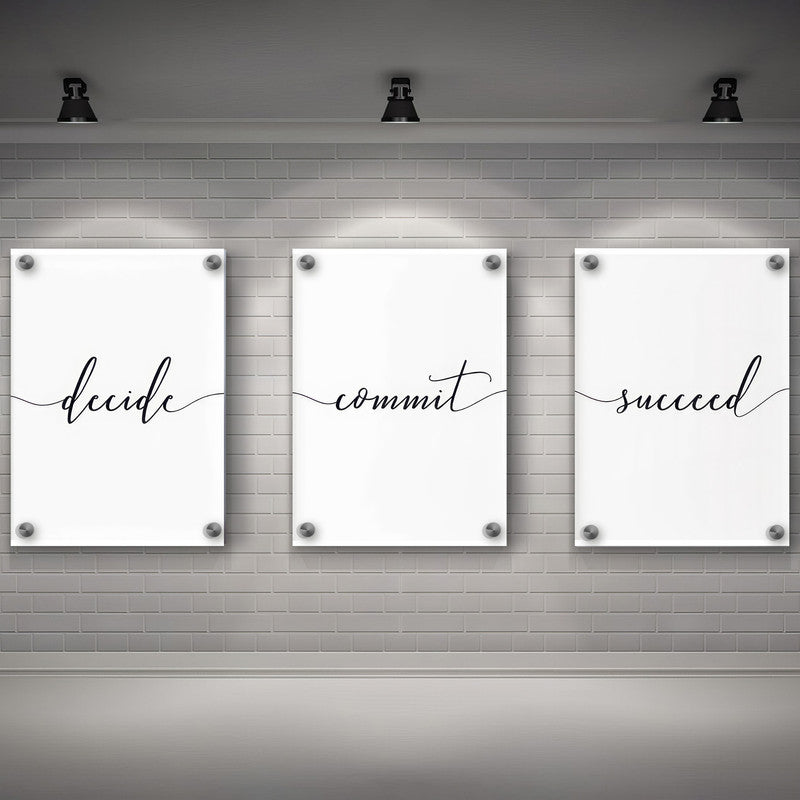 LuxuryStroke's Painting Motivational Quotes, Motivation Painting Quotesand Motivation Paintings With Quotes - Motivational Art - Decide, Commit, Succeed - Set of 3 Paintings