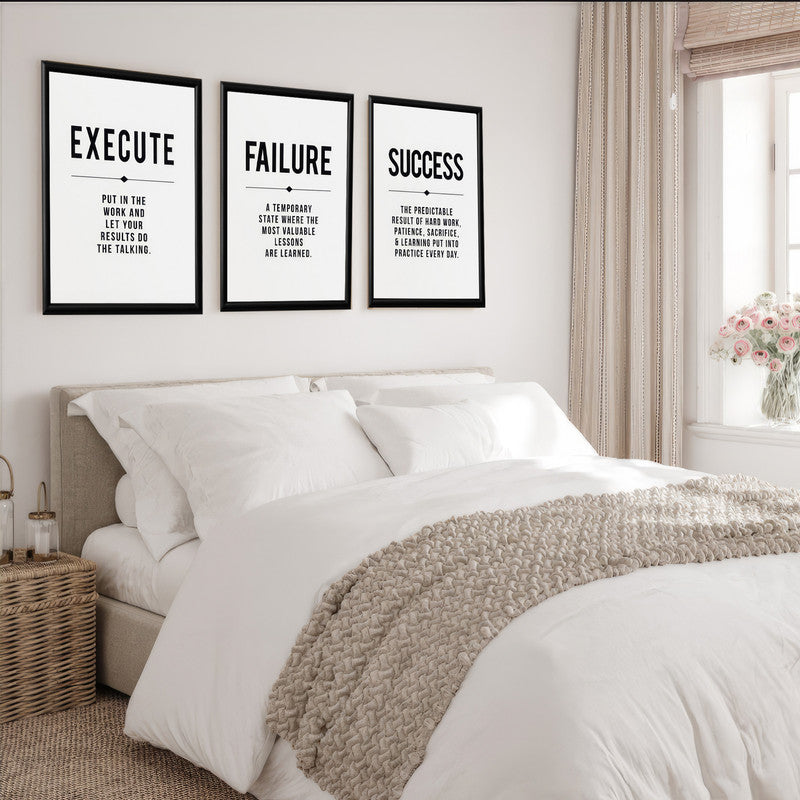 LuxuryStroke's Motivation Paintings With Quotes, Motivation Painting Quotesand Painting Motivational Quotes - Motivational Art - Execute,Failure,Success - Set of 3 Paintings