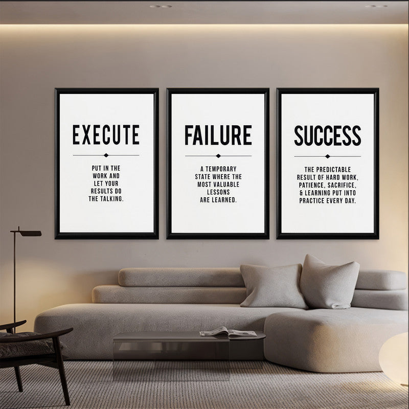 LuxuryStroke's Motivation Paintings With Quotes, Motivation Painting Quotesand Painting Motivational Quotes - Motivational Art - Execute,Failure,Success - Set of 3 Paintings