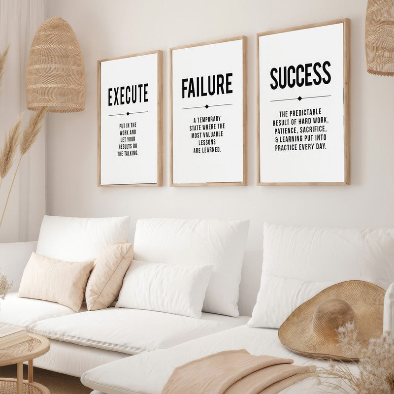 LuxuryStroke's Motivation Paintings With Quotes, Motivation Painting Quotesand Painting Motivational Quotes - Motivational Art - Execute,Failure,Success - Set of 3 Paintings