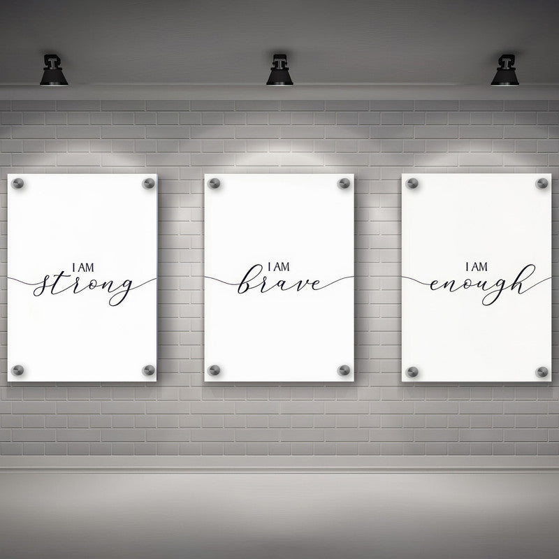 LuxuryStroke's Motivation Paintings With Quotes, Motivation Painting Quotesand Painting Motivational Quotes - Motivational Affirmations - I Am Strong,Brave,Enough Set Of 3 Paintings