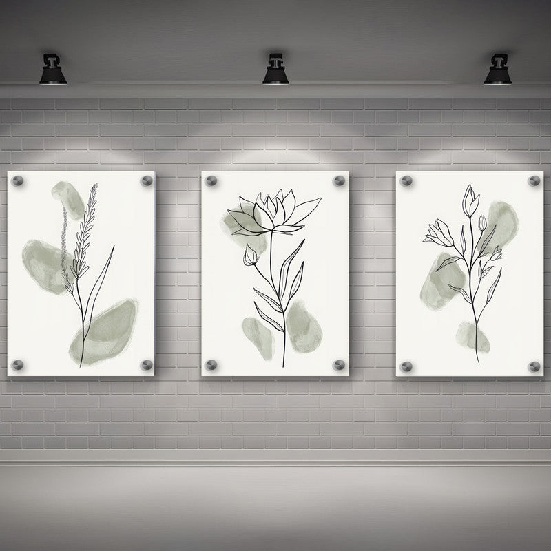 LuxuryStroke's Beautiful Flower Painting, Minimalistic Beautiful Floral Paintingand Floral Painting Acrylic - Botanical Art - Set Of 3 Floral Masterpieces