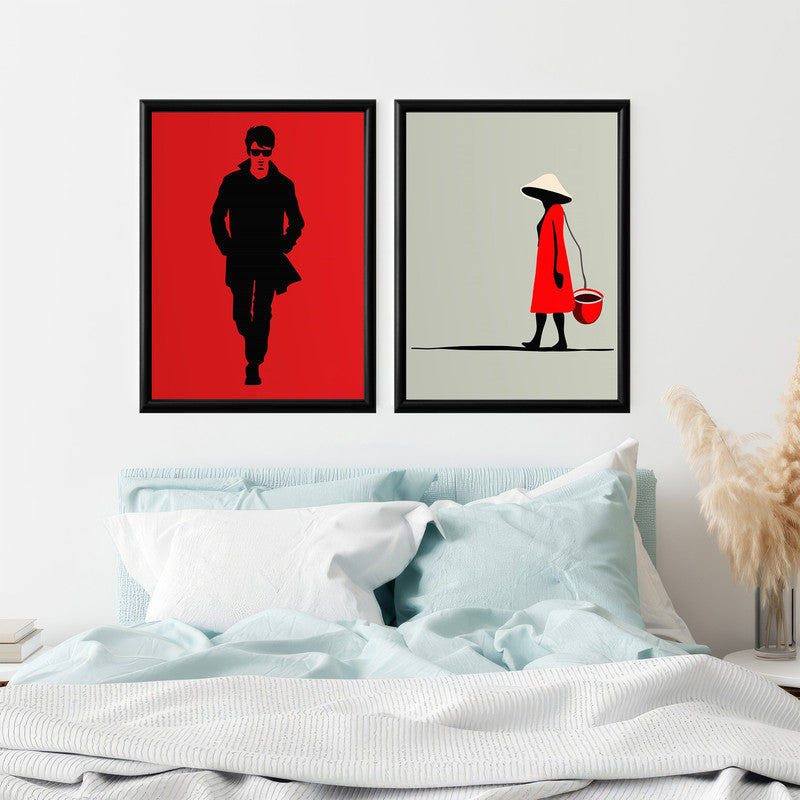 LuxuryStroke's Boy And Girl Monochrome Art Painting, Aesthetic Black And White Artand Minimalistic Black And White Art - Monochrome Duets: A Pair of Artful Portraits, Boy and Girl