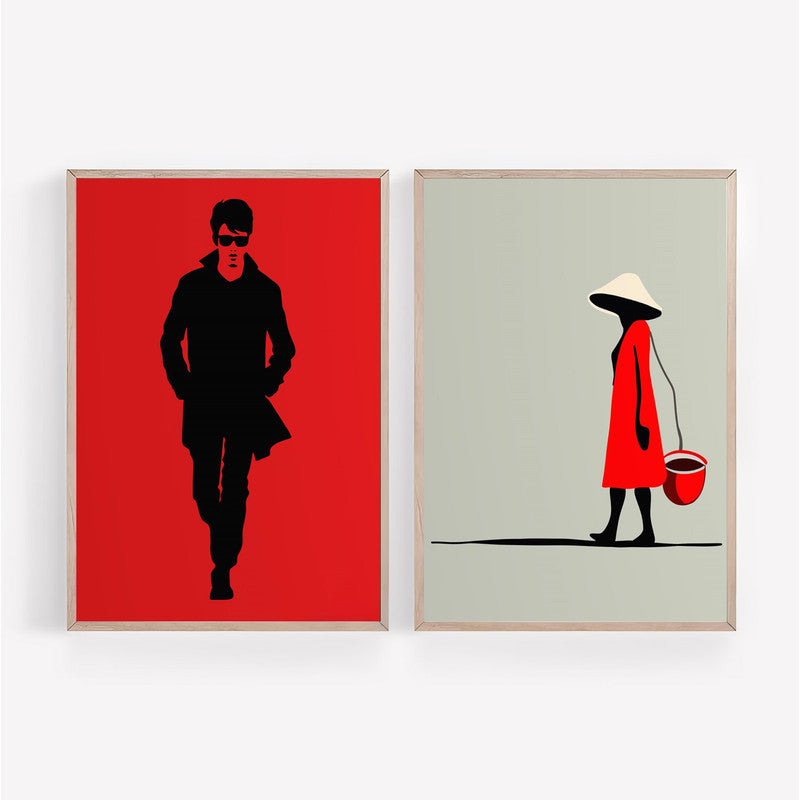 LuxuryStroke's Boy And Girl Monochrome Art Painting, Aesthetic Black And White Artand Minimalistic Black And White Art - Monochrome Duets: A Pair of Artful Portraits, Boy and Girl