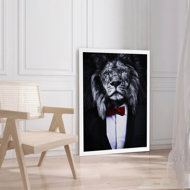 LuxuryStroke's Acrylic Lion Painting, Black And White Modern Artand Minimalist Black And White Art - Regal Elegance: Lion In Suit Wall Art Painting