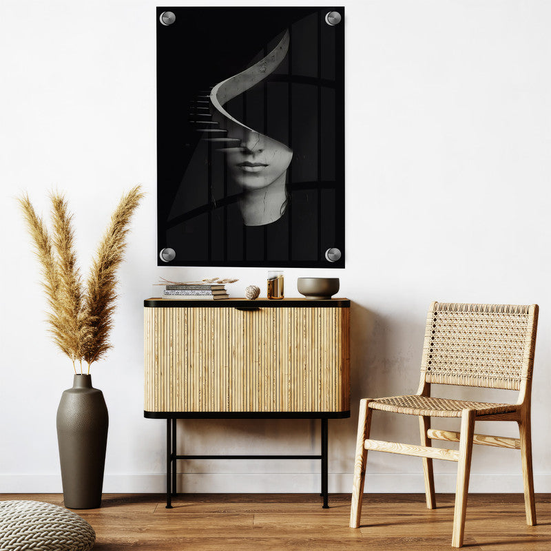 LuxuryStroke's Woman Black And White Modern Art, Black And White Abstract Artand White Black Abstract Art - The Half Portrait: Enigmatic Woman Wall Art