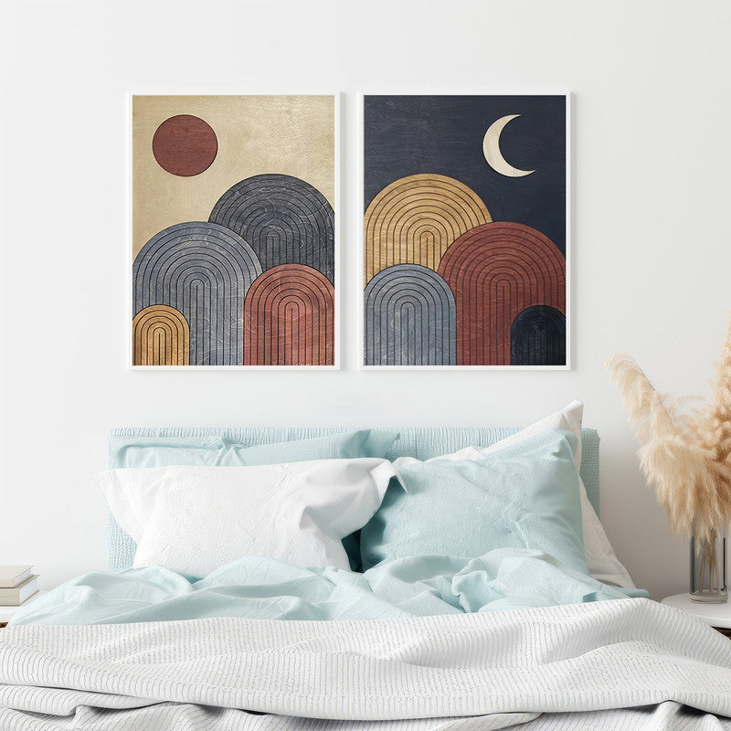 LuxuryStroke's Abstract Boho Art, Simple Boho Paintingsand Boho Art Painting - Boho Minimalist Harmony: Set Of 2 Artful Masterpieces