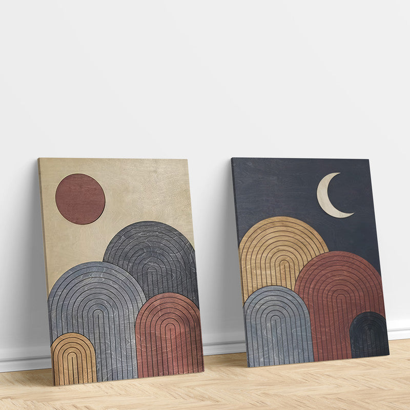 LuxuryStroke's Abstract Boho Art, Simple Boho Paintingsand Boho Art Painting - Boho Minimalist Harmony: Set Of 2 Artful Masterpieces