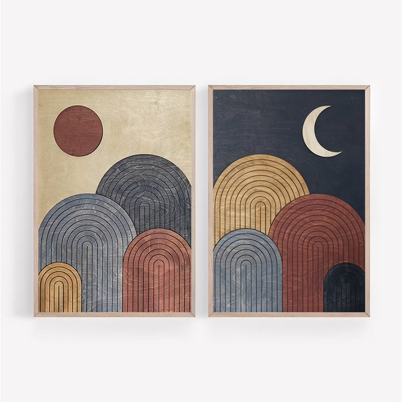 LuxuryStroke's Abstract Boho Art, Simple Boho Paintingsand Boho Art Painting - Boho Minimalist Harmony: Set Of 2 Artful Masterpieces