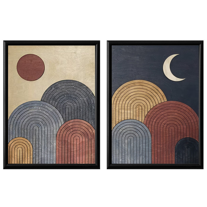 LuxuryStroke's Abstract Boho Art, Simple Boho Paintingsand Boho Art Painting - Boho Minimalist Harmony: Set Of 2 Artful Masterpieces