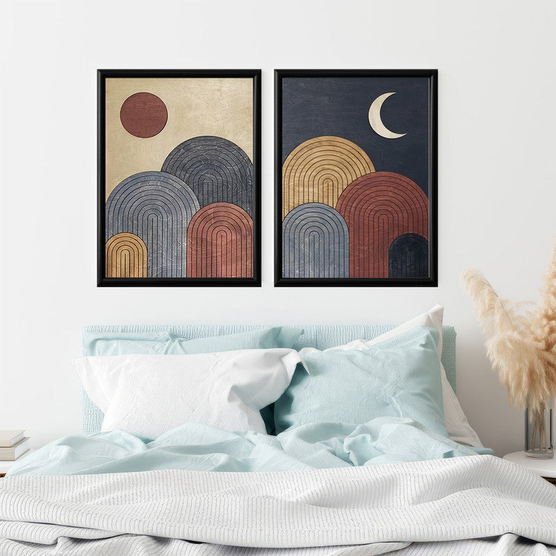 LuxuryStroke's Abstract Boho Art, Simple Boho Paintingsand Boho Art Painting - Boho Minimalist Harmony: Set Of 2 Artful Masterpieces