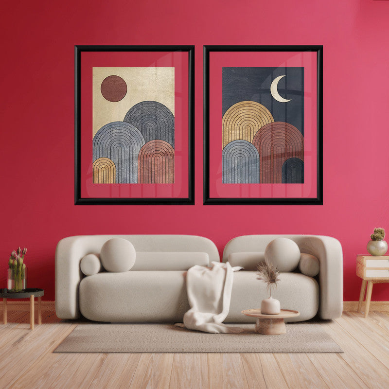 LuxuryStroke's Abstract Boho Art, Simple Boho Paintingsand Boho Art Painting - Boho Minimalist Harmony: Set Of 2 Artful Masterpieces