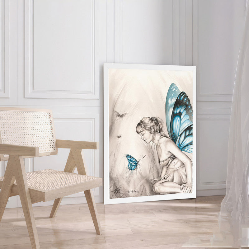 LuxuryStroke's Beautiful Women Painting, Woman Portrait Paintingand Feminist Artwork - Wings Of Imagination: Angel Girl And Butterfly Wall Art