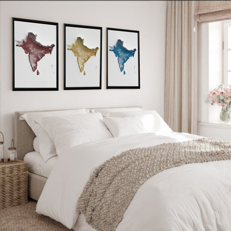 LuxuryStroke's India Map Landscape Art, Acrylic Landscape Paintingand Beautiful Landscape Art - Aesthetic India Maps - Set of 3 Wall Art
