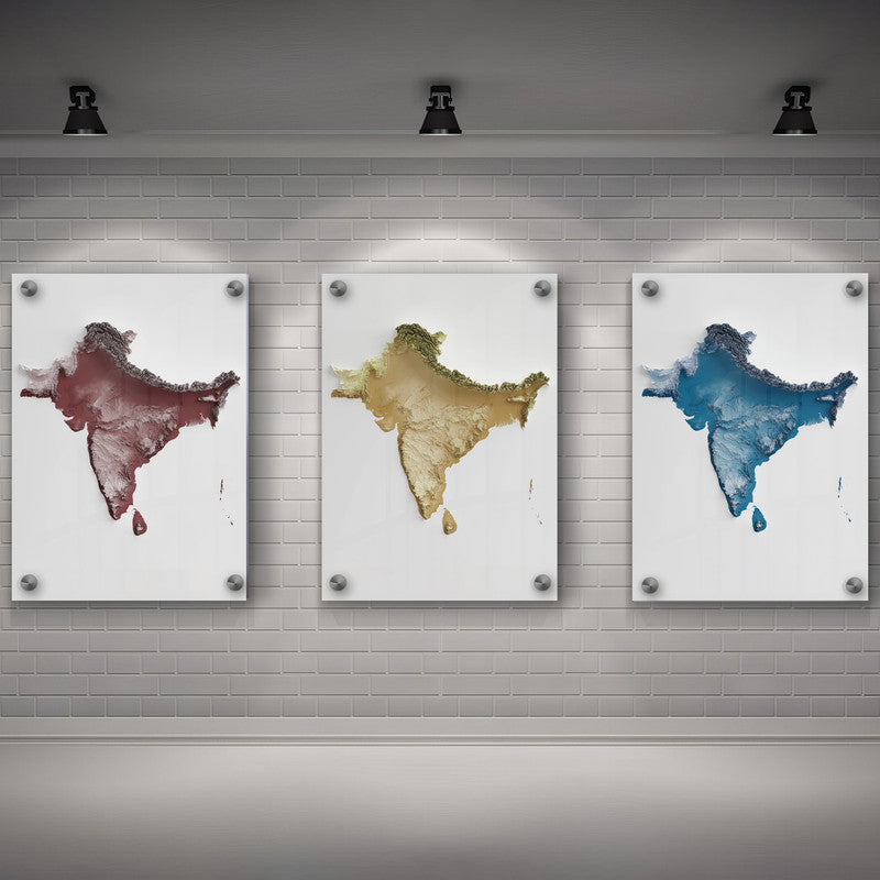 LuxuryStroke's India Map Landscape Art, Acrylic Landscape Paintingand Beautiful Landscape Art - Aesthetic India Maps - Set of 3 Wall Art