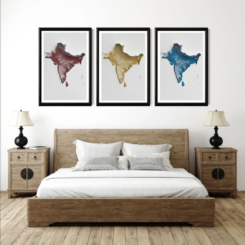 LuxuryStroke's India Map Landscape Art, Acrylic Landscape Paintingand Beautiful Landscape Art - Aesthetic India Maps - Set of 3 Wall Art