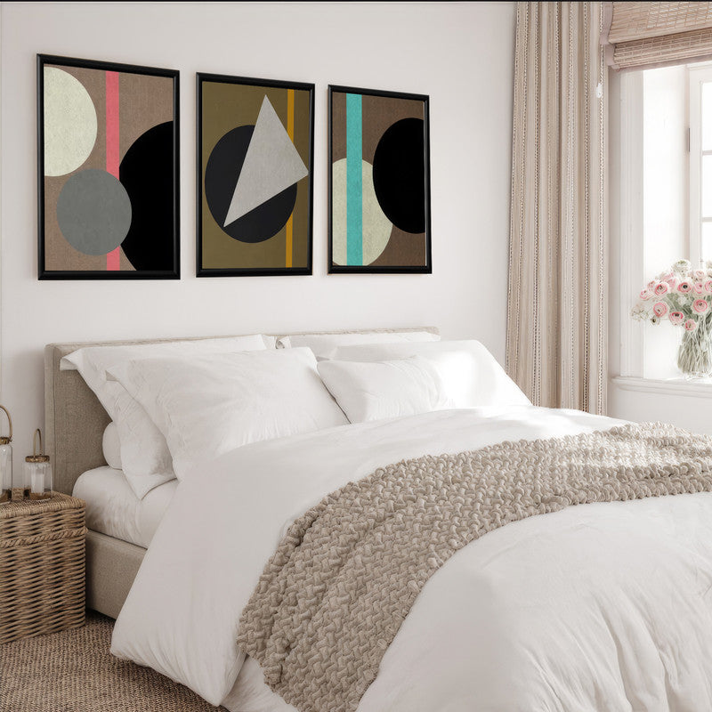LuxuryStroke's Boho Style Painting, Geometric Canvas Paintingand Boho Art On Canvas - Boho Geometric Harmony: Set Of 3 Aesthetic Paintings